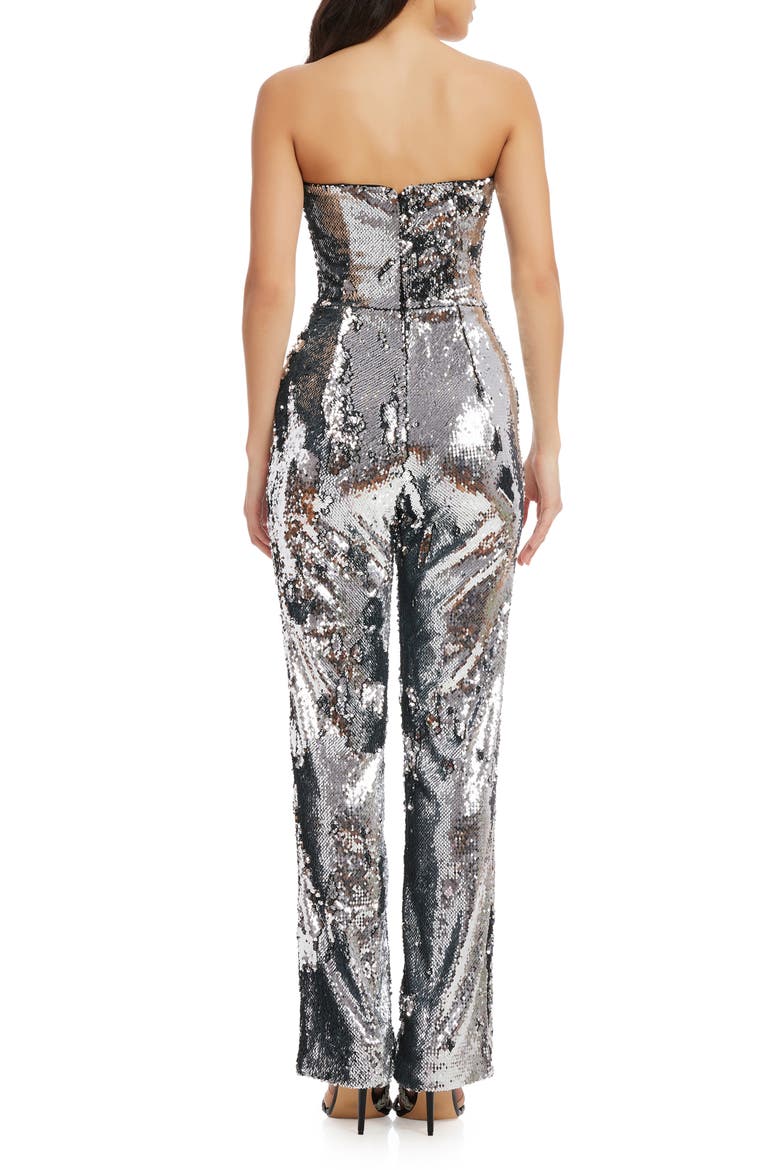 Andy Sequin Strapless Jumpsuit, Alternate, color, SILVER