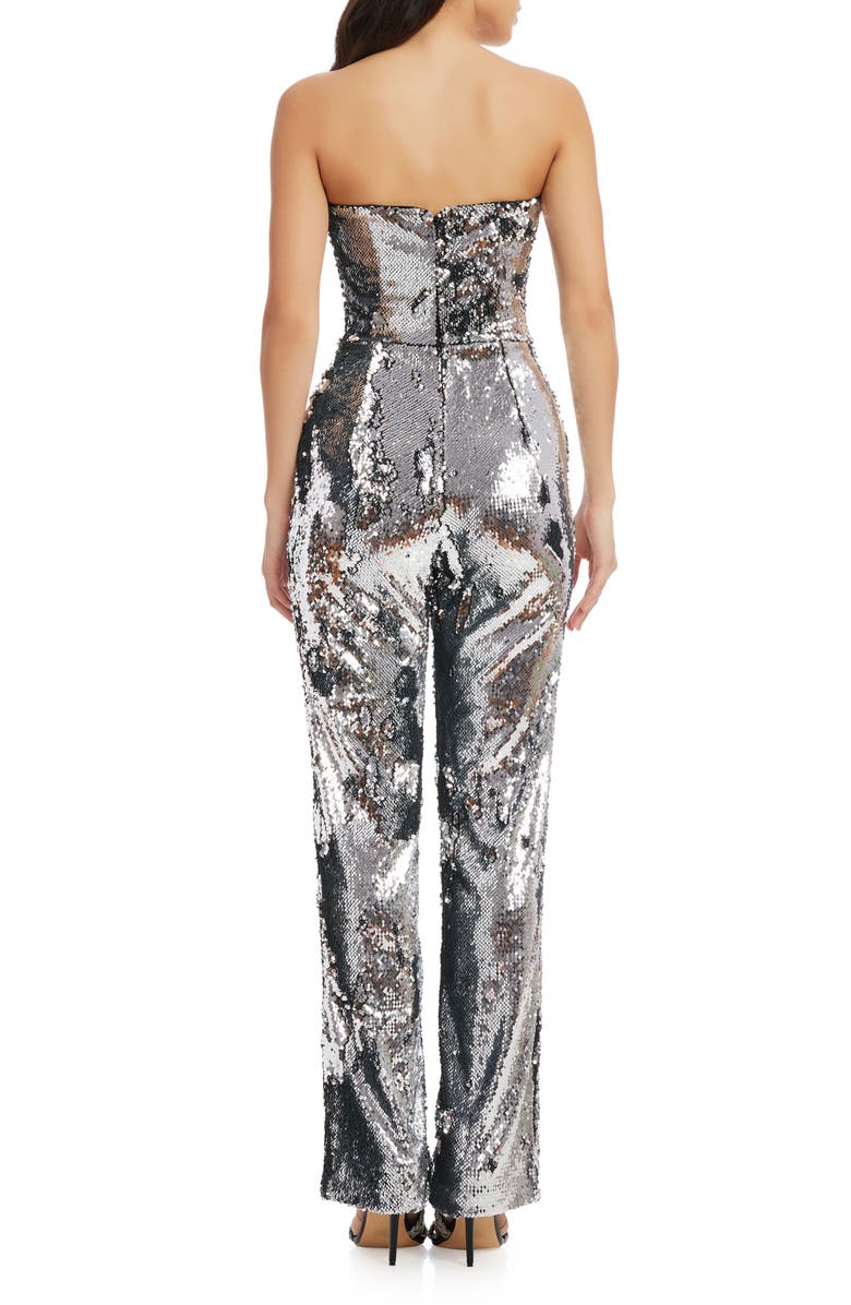 Dress the Population Andy Sequin Strapless Jumpsuit, Alternate, color, Silver