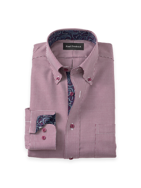 Cotton Buttondown Collar Twill Slim Contrast Trim Button Cuff Long Sleeve Shirt