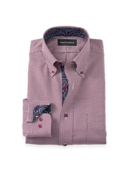 Paul Fredrick Cotton Buttondown Collar Twill Slim Contrast Trim Button Cuff Long Sleeve Shirt
