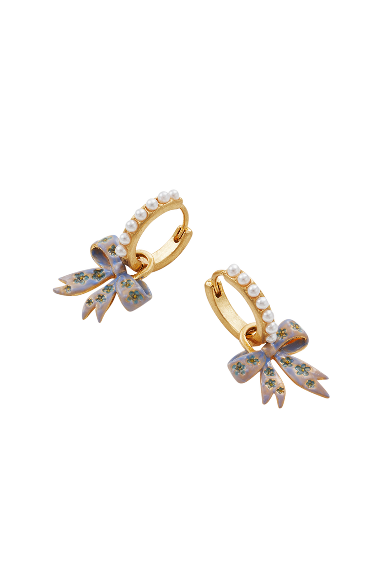 Forget Me Not Bow Huggie Earrings, Alternate, color, Gold