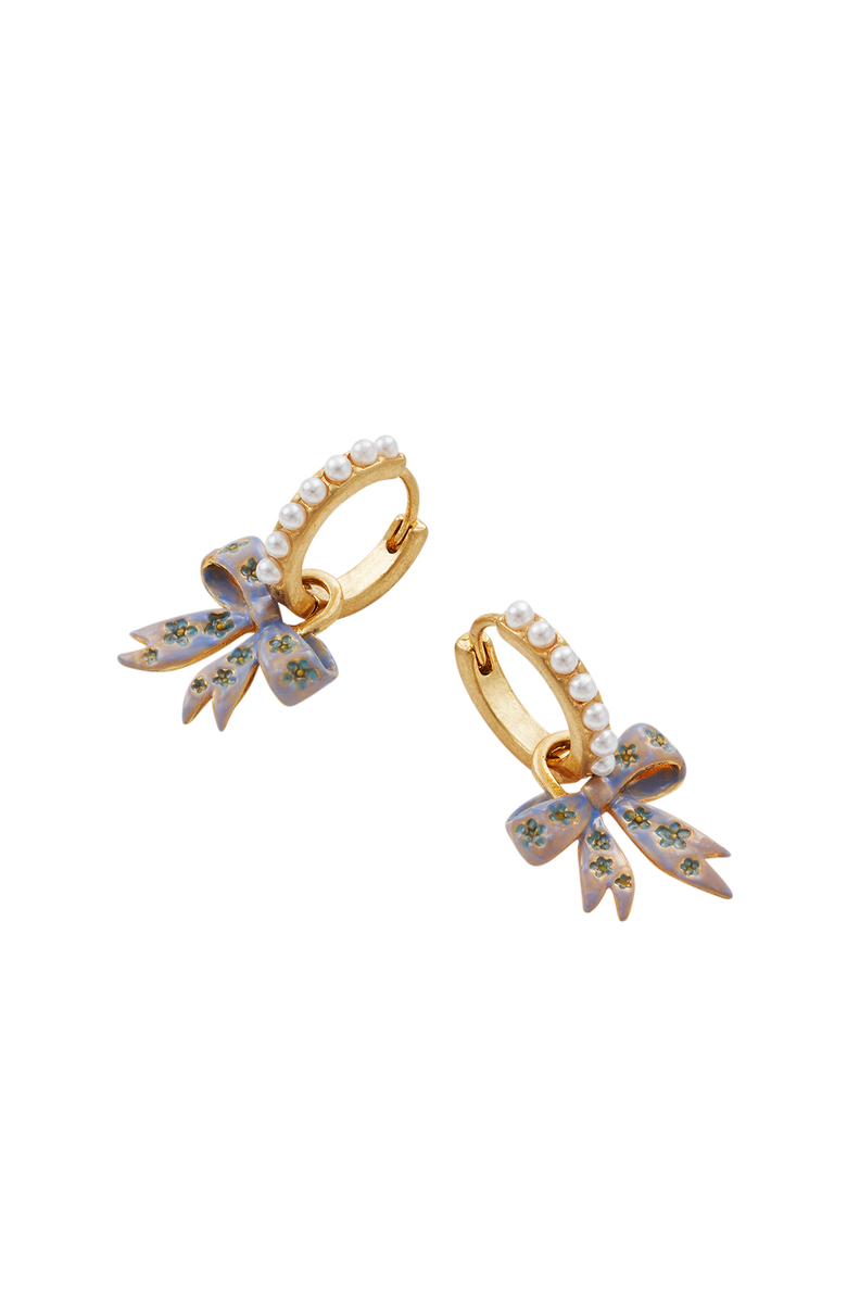 Fable England Forget Me Not Bow Huggie Earrings, Alternate, color, Gold