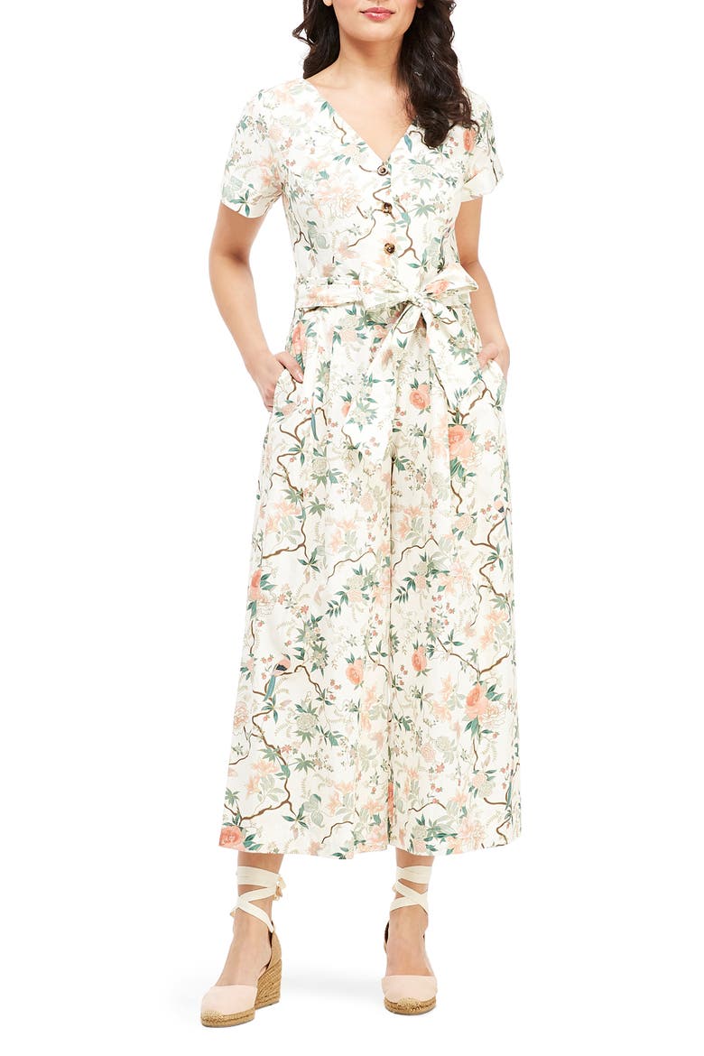 Sophia Button Front Jumpsuit, Main, color, IVORY/ CORAL