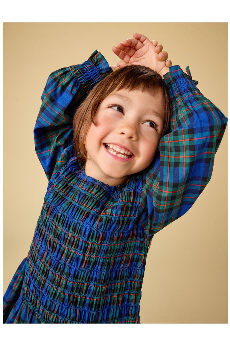 Smocked Woven Blouson Sleeve, Alternate, color, Busan Holiday Plaid