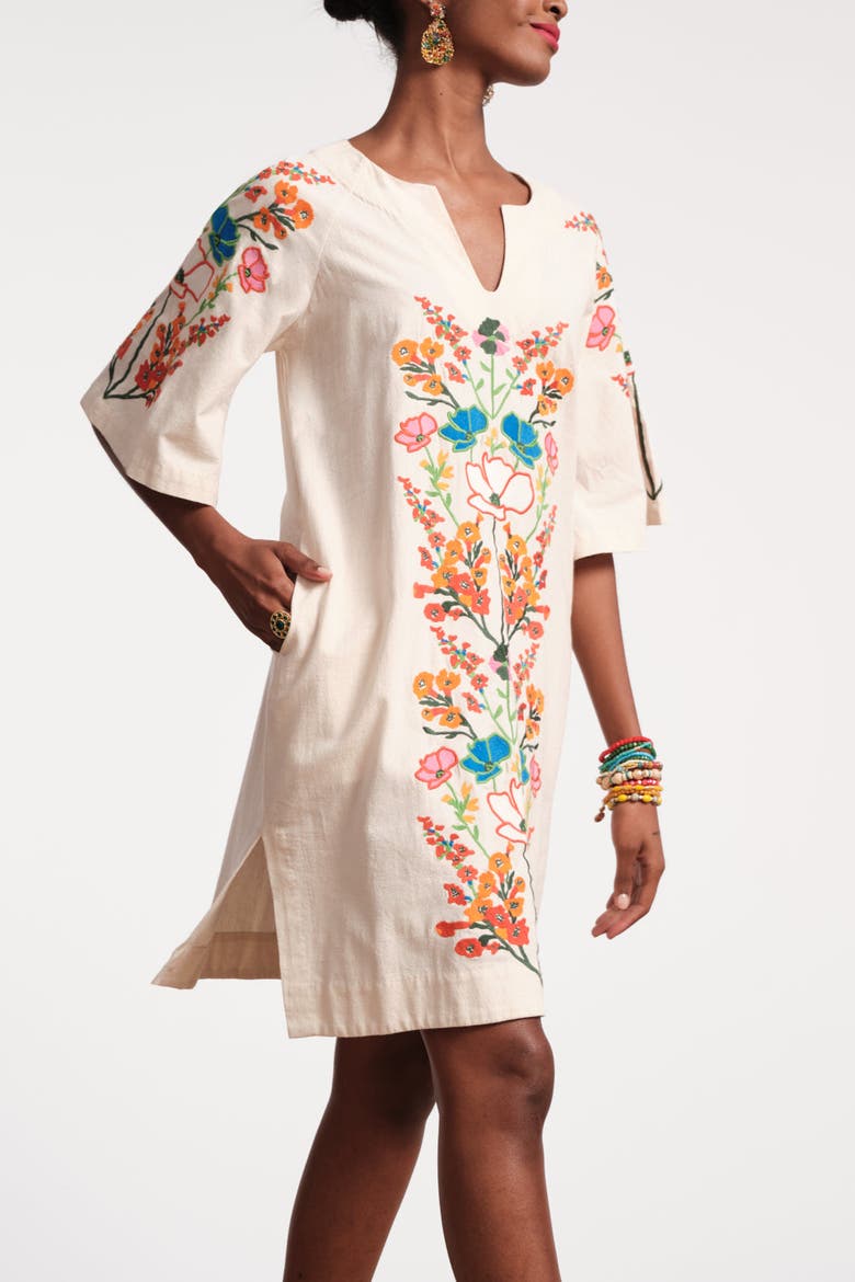 Charming Caftan Mini Botanical Bash Oyster, Alternate, color, Oyster/Multi
