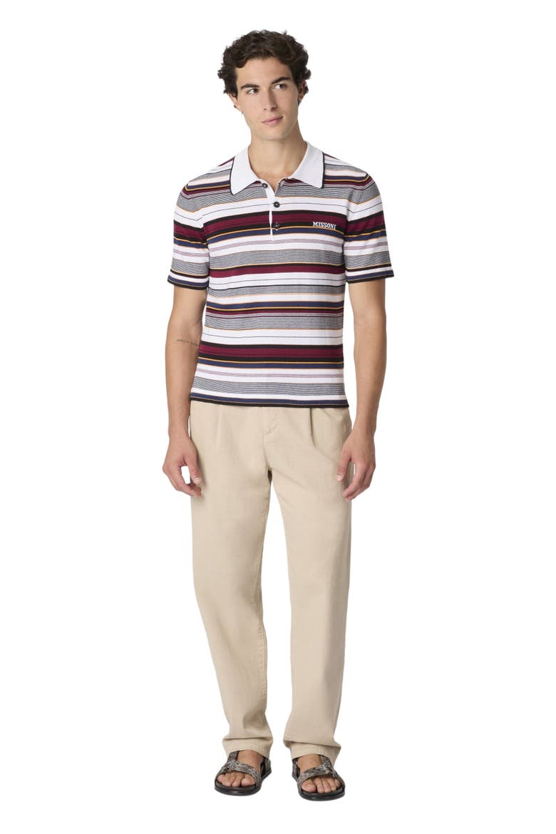 Striped Cotton Polo Shirt With Embroidered Logo Lettering, Main, color, Red Multi