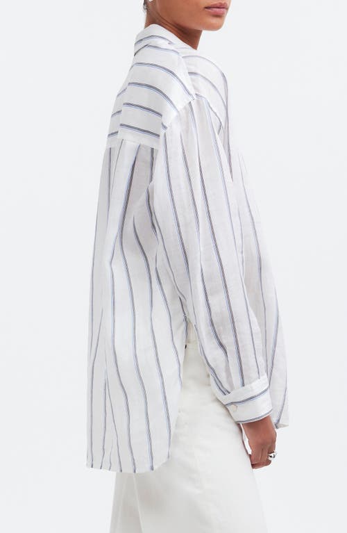 Madewell The Oversized Stripe Button-up Shirt In Celeste