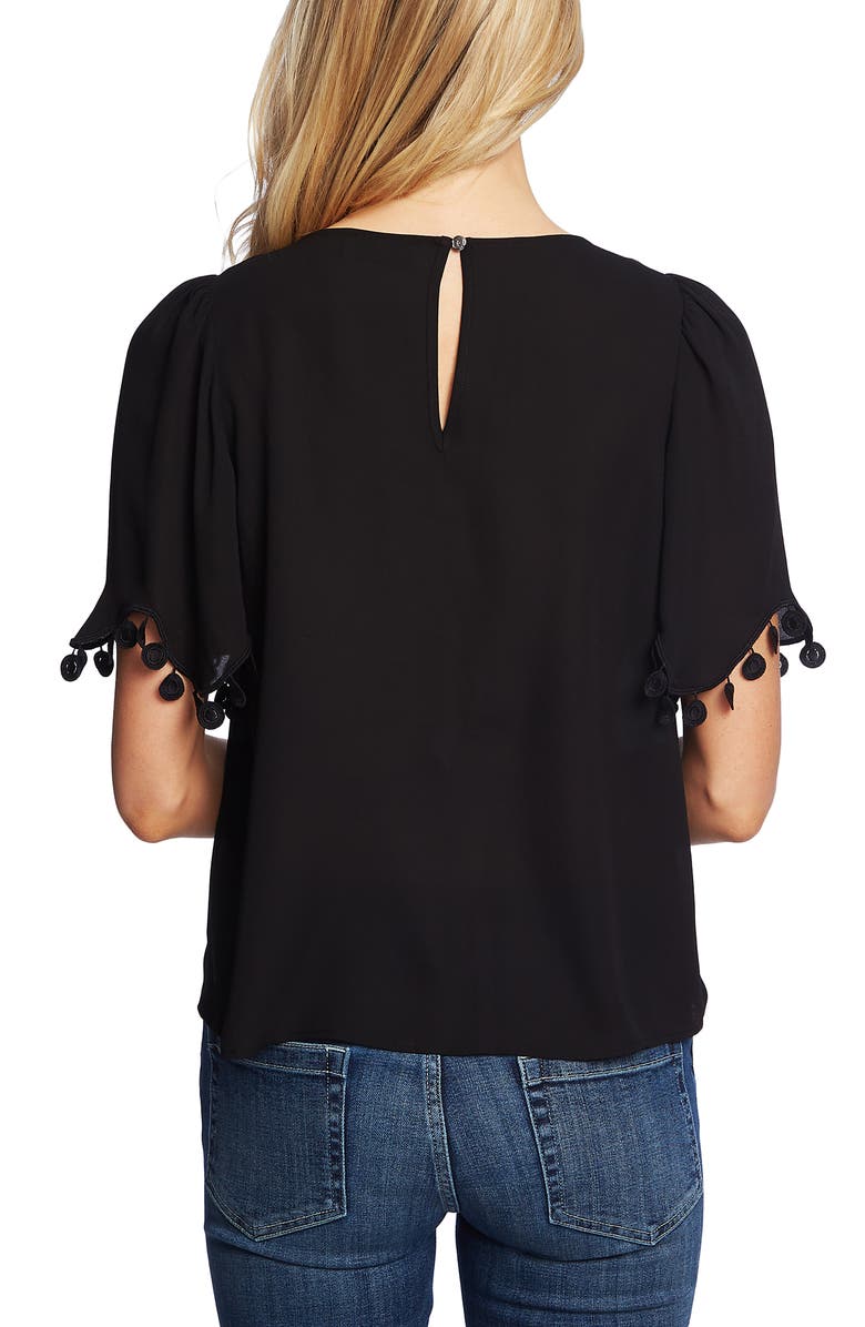 CeCe Pompom Detail Short Sleeve Top, Alternate, color, 