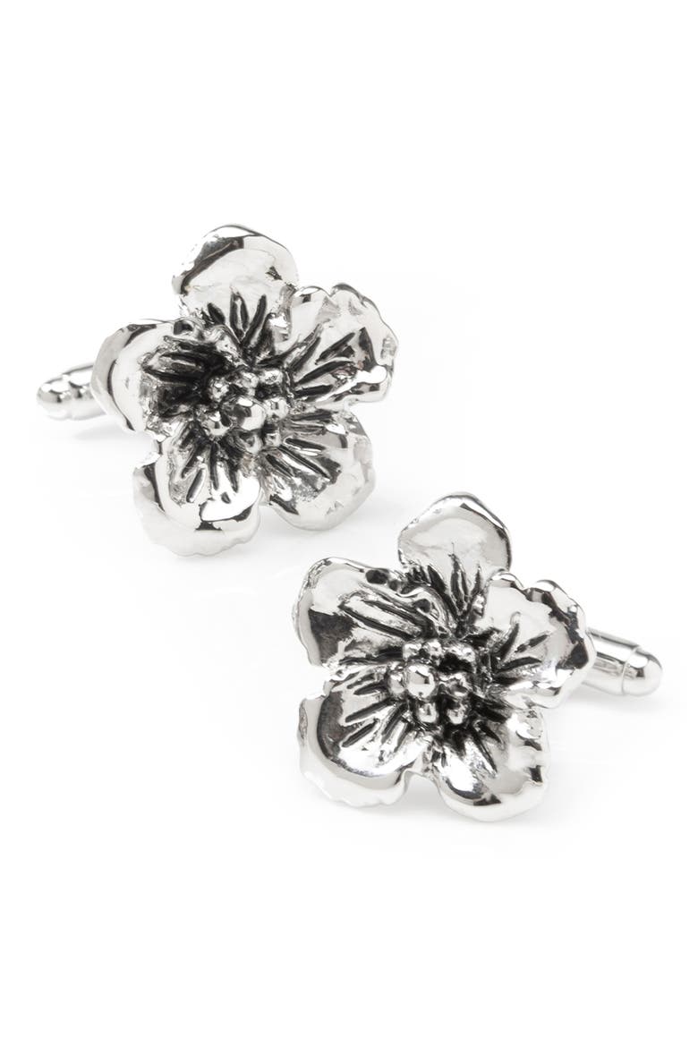 Flower Cuff Links, Main, color, SILVER