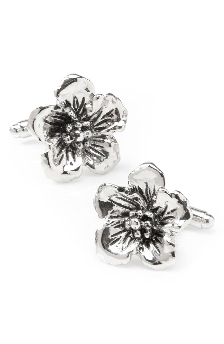 Cufflinks, Inc. Flower Cuff Links, Main, color, Silver