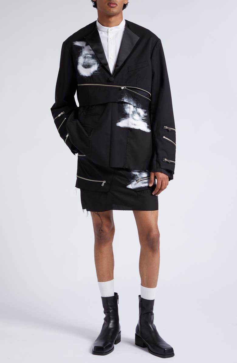 TAKAHIROMIYASHITA TheSoloist. Raw Hem Spiral Zip Detail Wool Blend Jacket, Alternate, color,