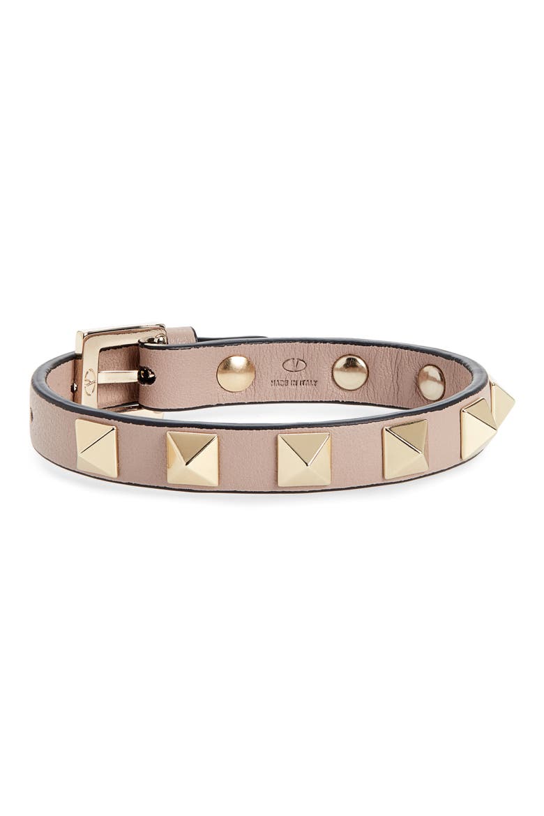 Valentino Rockstud Small Leather Bracelet, Main, color, POUDRE