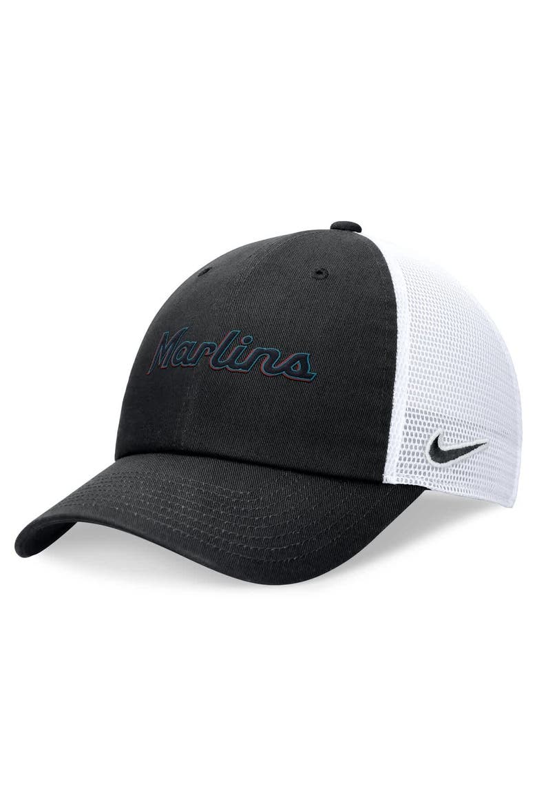 Men's Nike Black Miami Marlins Wordmark Adjustable Trucker Hat, Main, color, Black