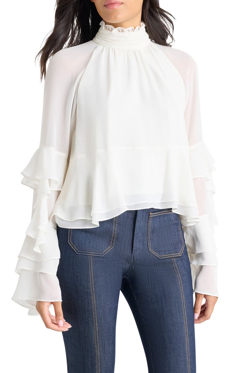 Cinq à Sept Skylah Ruffled Bell Sleeve Top, Main, color, Ivory