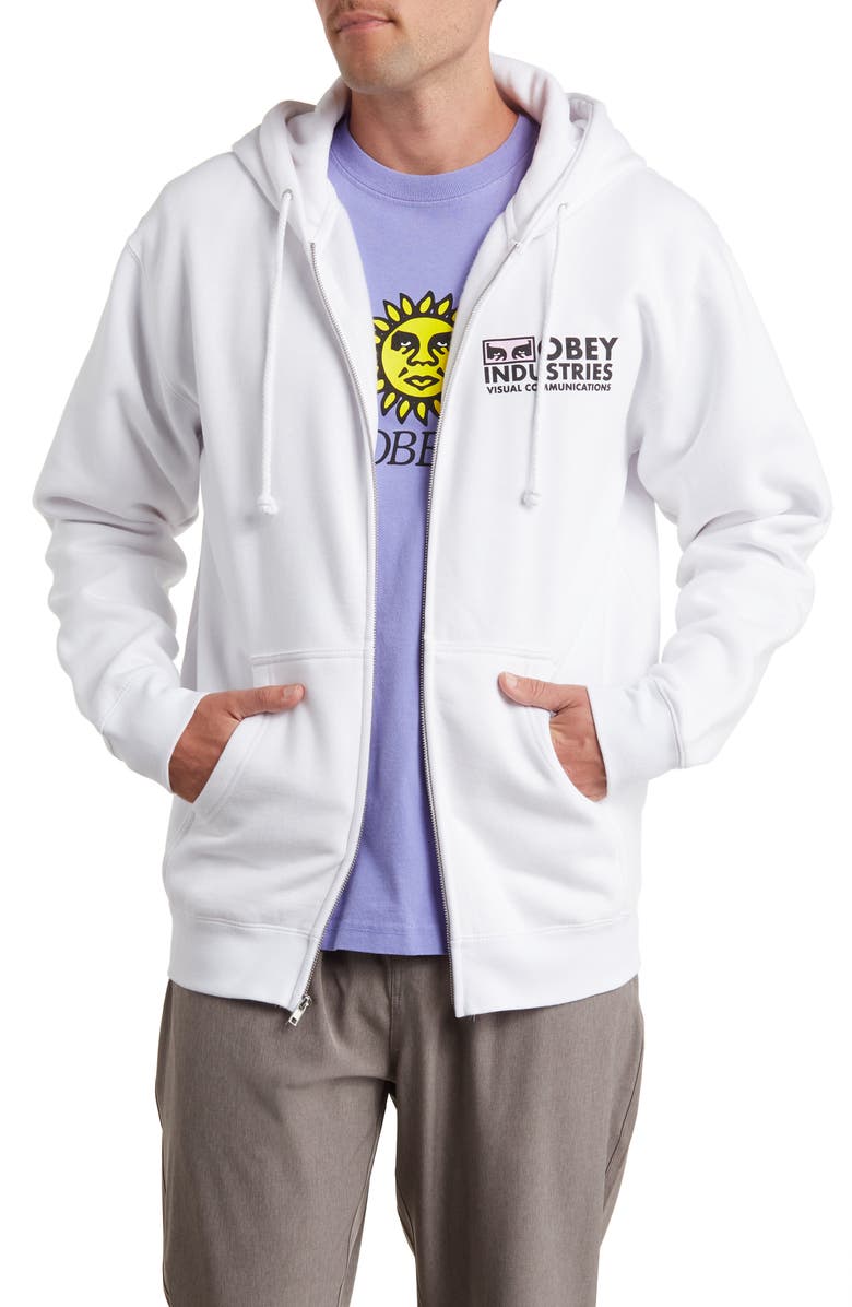 Obey Communications Zip Hoodie, Main, color,