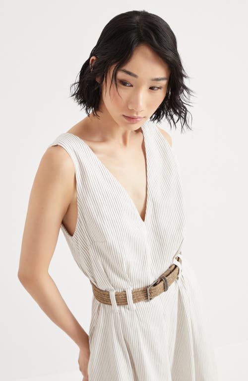Brunello Cucinelli Twill Dress With Monili In Tobacco