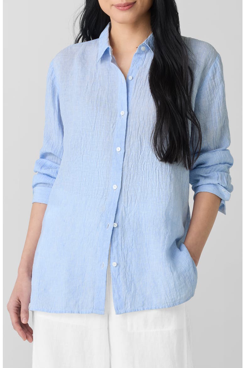 Crinkled Organic Linen Button-Up Shirt, Main, color, ULTRAMARINE