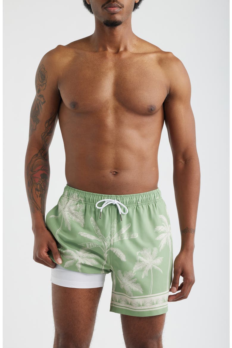 Tropical Palm Swim Trunks, Alternate, color, LIGHT GREEN