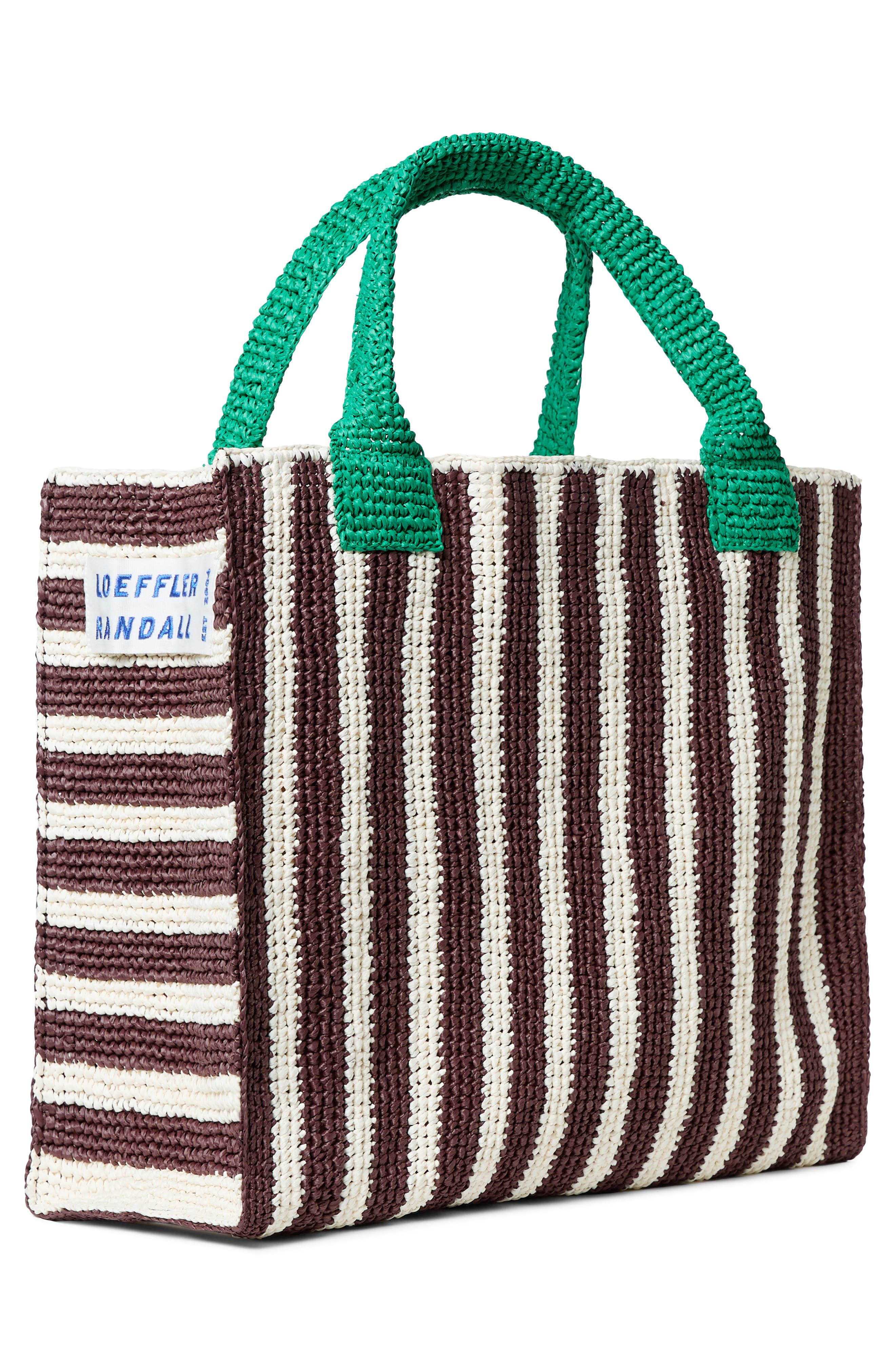 Loeffler Randall Sol Crochet Beach Bag, Alternate, color, Green/ Brown/ White Stripe