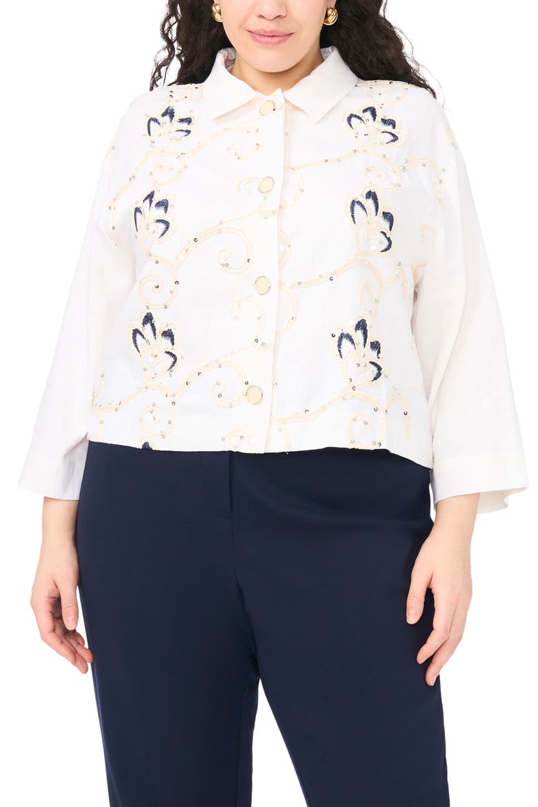 Sequin Embroidered Button-Up Top, Main, color, NEW IVORY