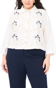 Vince Camuto Sequin Embroidered Button-Up Top