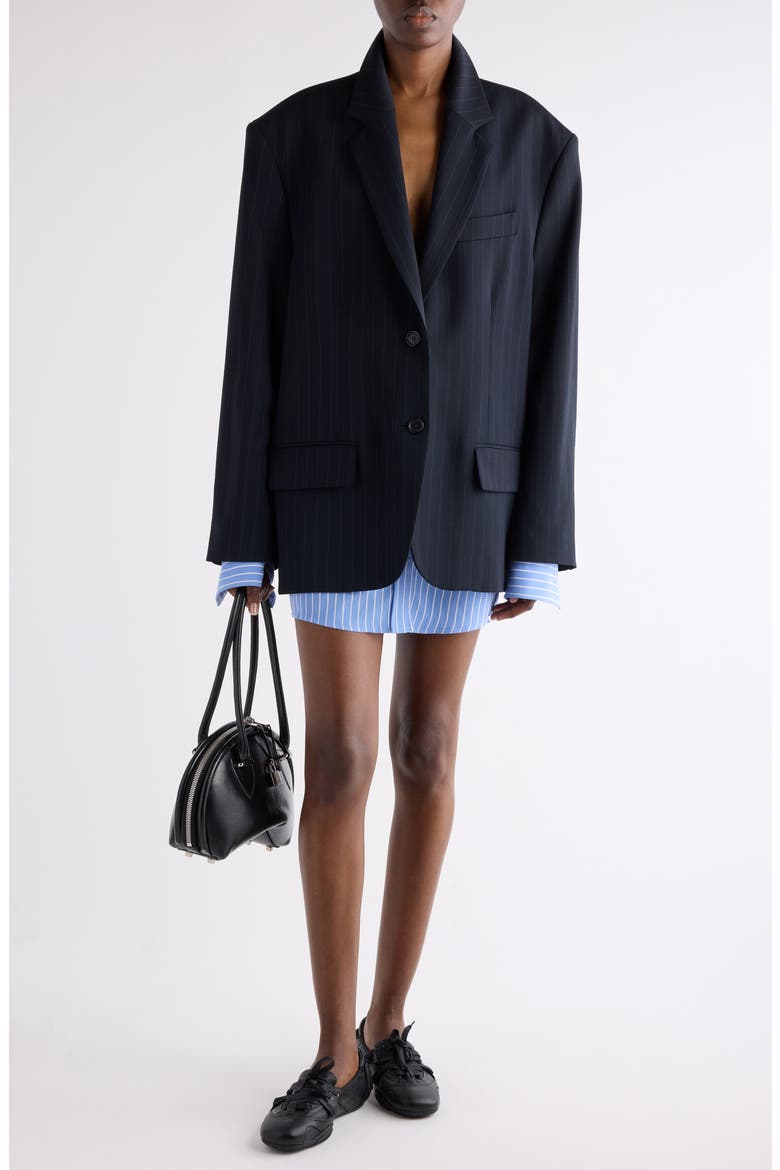Julaga Layered Fluid Pinstripe Blazer, Alternate, color, NAVY