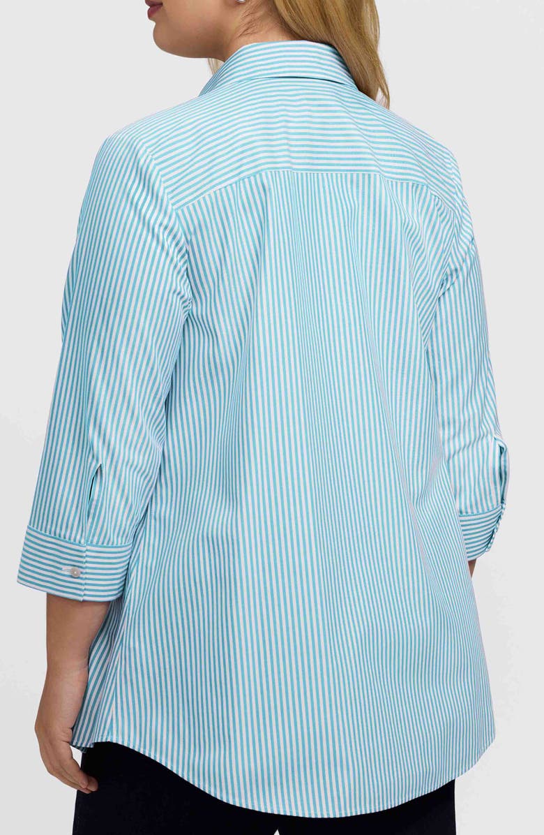 Foxcroft Cici Stripe Cotton Tunic Blouse, Alternate, color, Capri Blue/ White