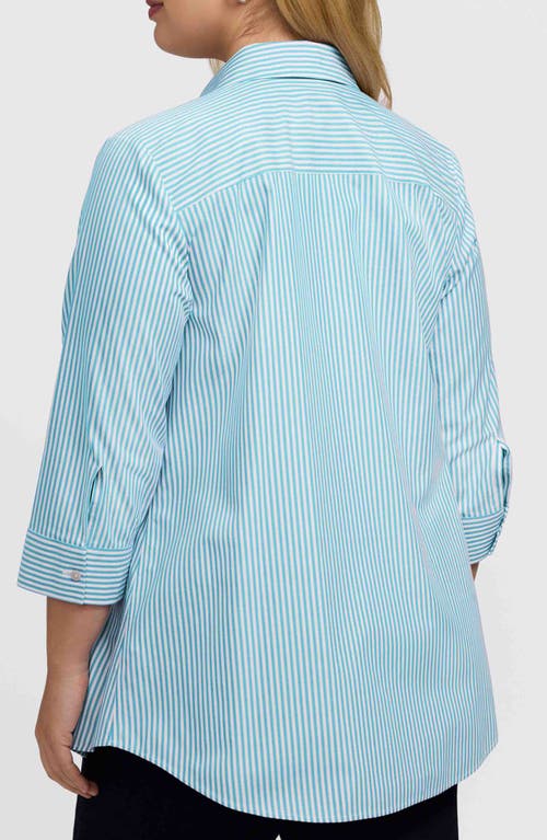Foxcroft Cici Stripe Cotton Tunic Blouse In Blue