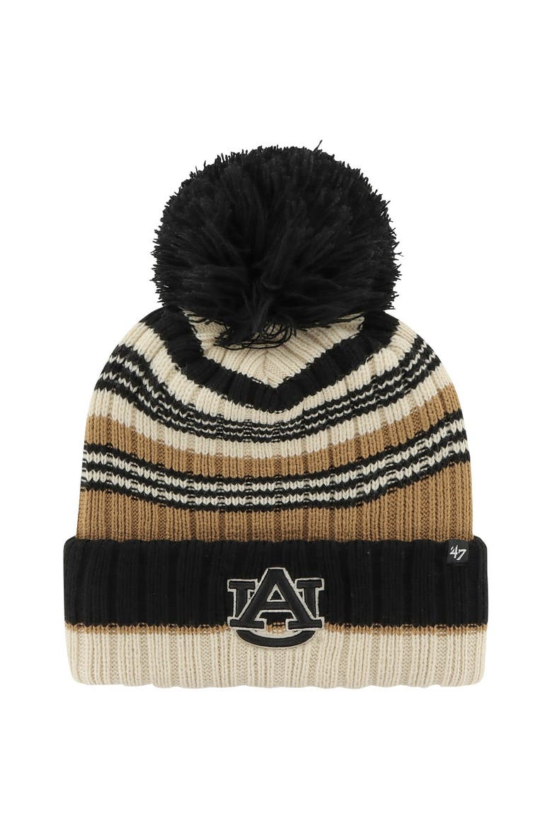 Women's '47 Khaki Auburn Tigers Barista Cuffed Knit Hat with Pom, Main, color, Khaki