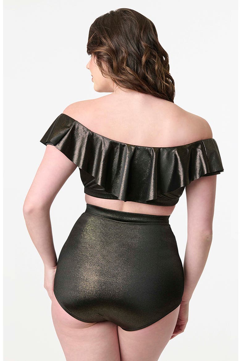Ruffled Ramona Swim Top, Alternate, color, Black Gold Shimmer