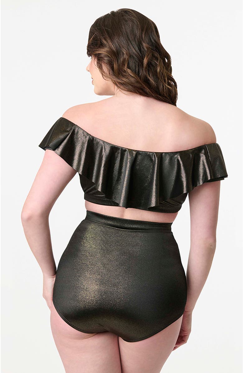 Unique Vintage Ruffled Ramona Swim Top, Alternate, color, Black Gold Shimmer