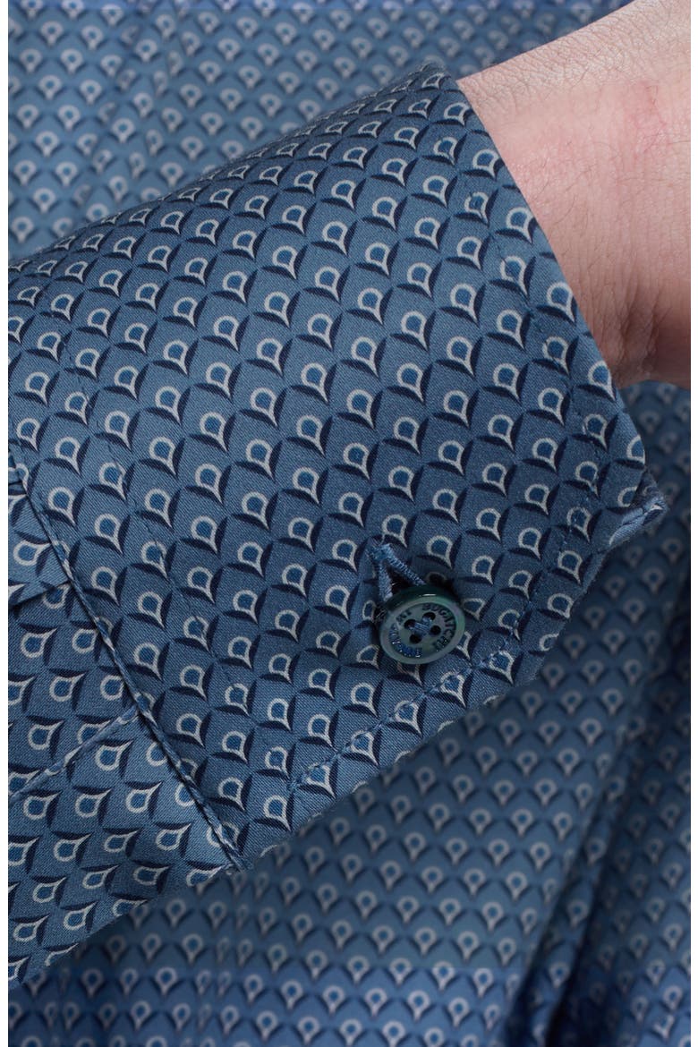 Julian Shaped Fit Shell Print Stretch Cotton Button-Up Shirt, Alternate, color, TEAL