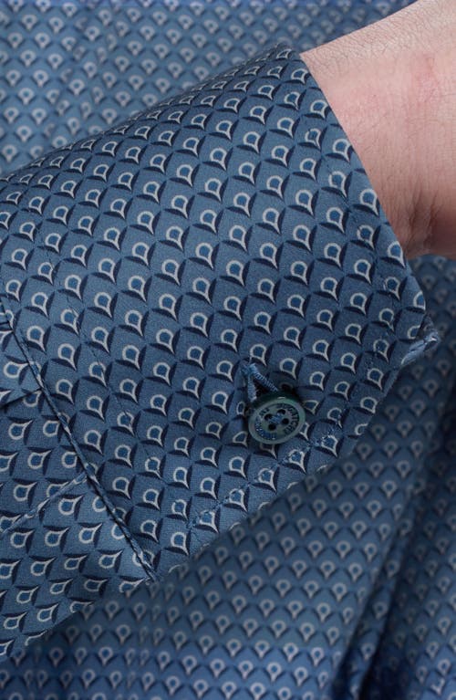 Bugatchi Julian Shaped Fit Shell Print Stretch Cotton Button-up Shirt In Blue
