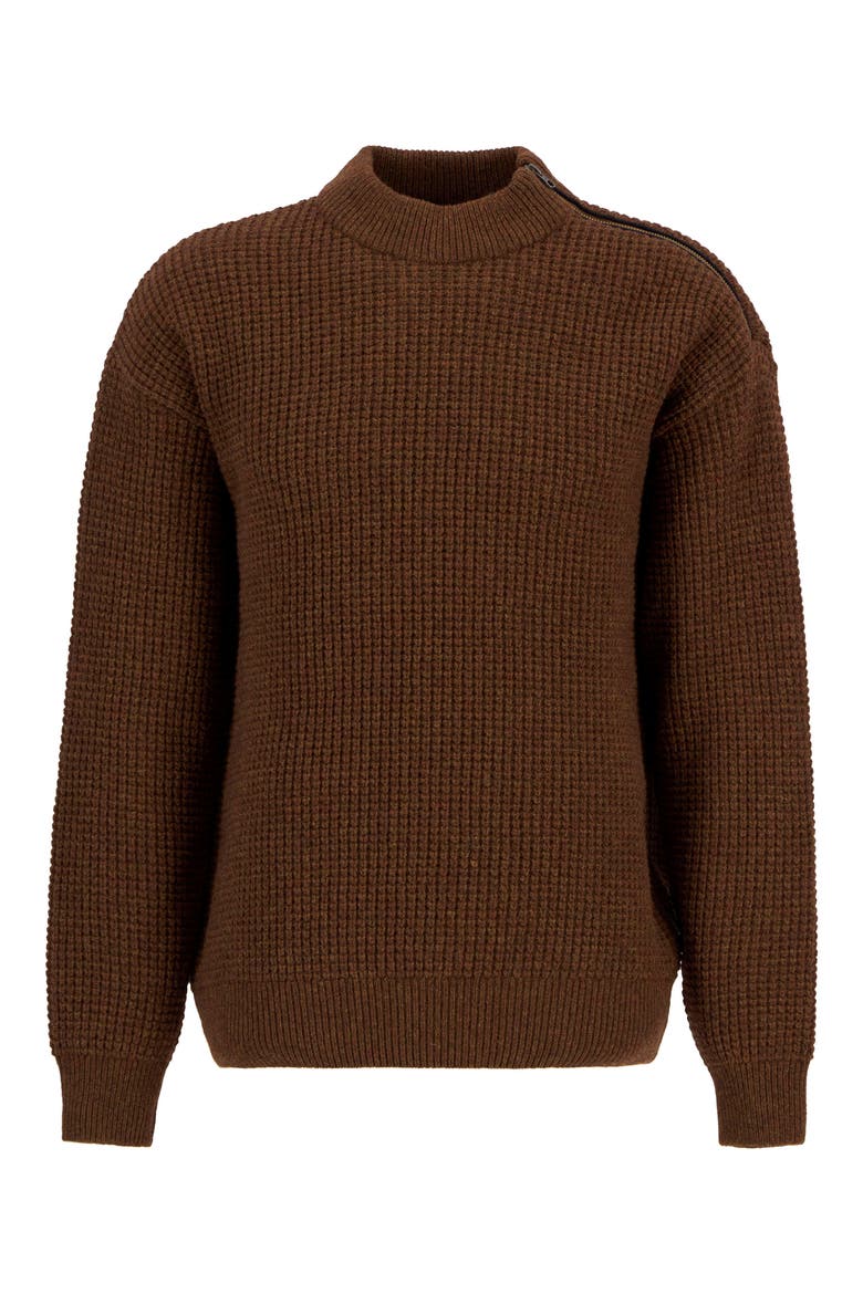 Gearstone Zip Shoulder Wool Sweater, Alternate, color, UMBER