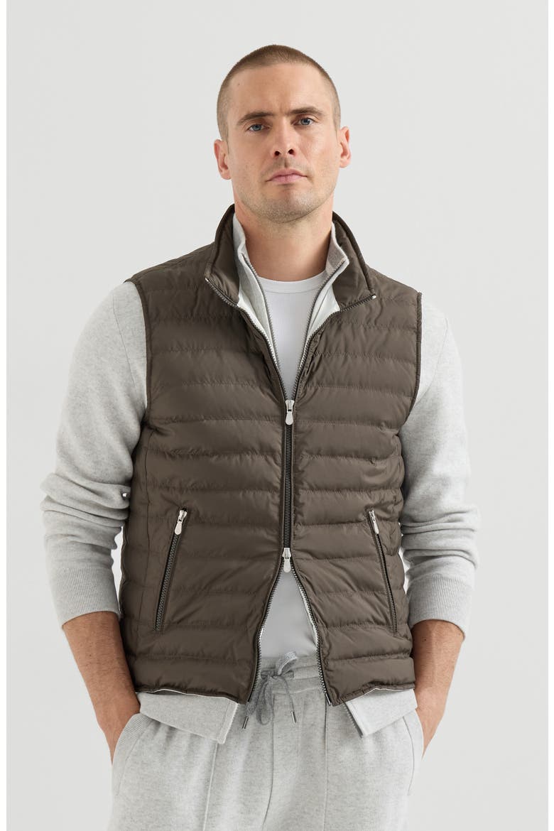 Lightweight techno fabric down vest, Main, color, Brown