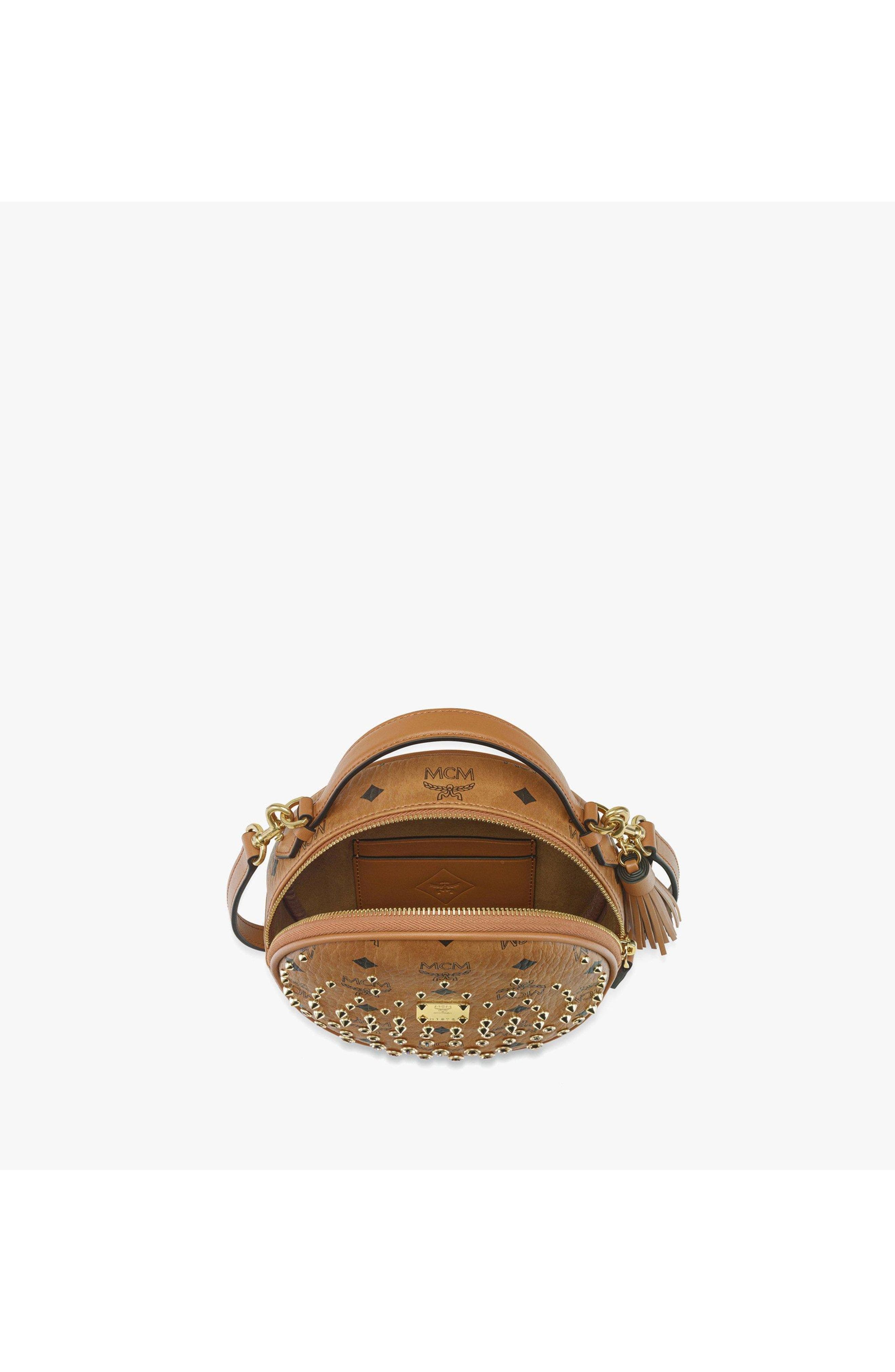 Pina Tambourine Crossbody in Gold Crystal Visetos, Alternate, color, Cognac
