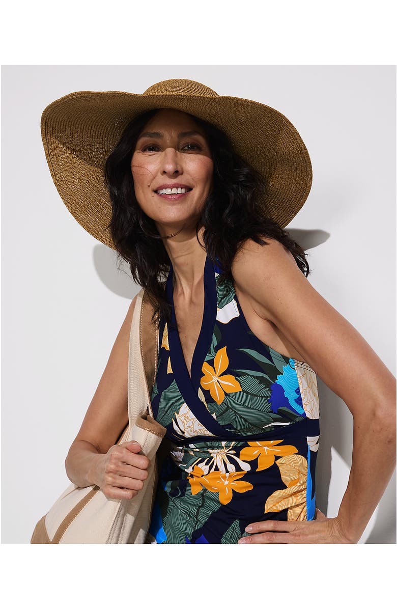 Lands' End Texture V-neck Halter Tankini Swimsuit Top, Alternate, color, Navy Multi Floral Blooms