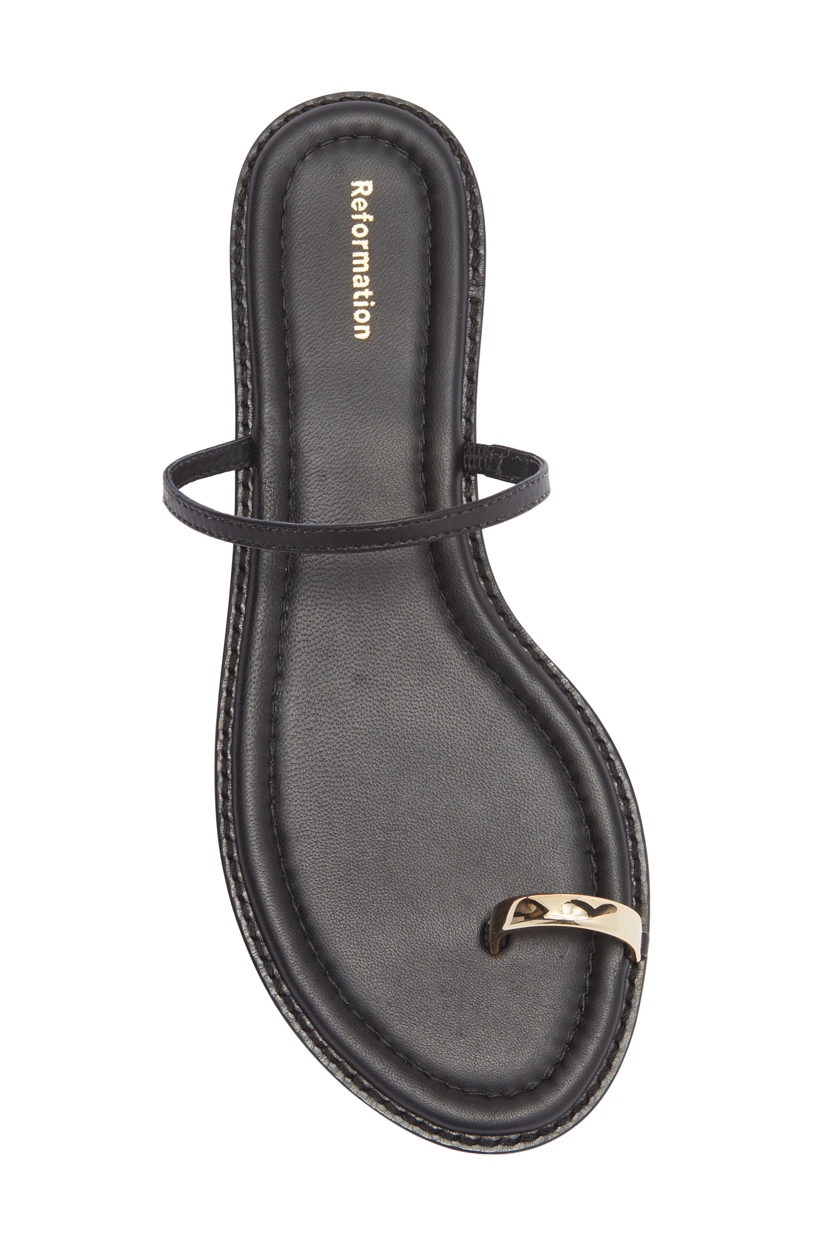 Reformation Cassandra Flat Sandal, Alternate, color, Black