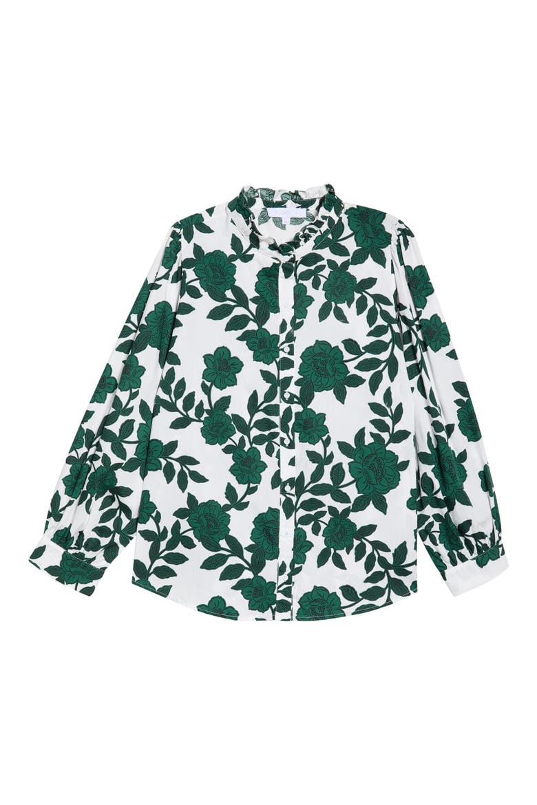 Kane Floral Cotton Ruffle Button-Up Shirt, Alternate, color, WHITE-FOREST
