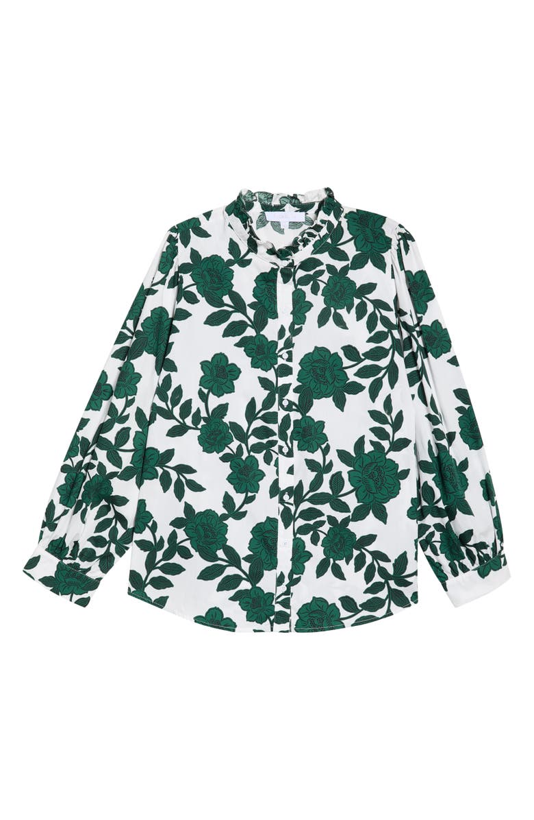 SUGARLIPS Kane Floral Cotton Ruffle Button-Up Shirt, Alternate, color, White-Forest