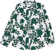 SUGARLIPS Kane Floral Cotton Ruffle Button-Up Shirt