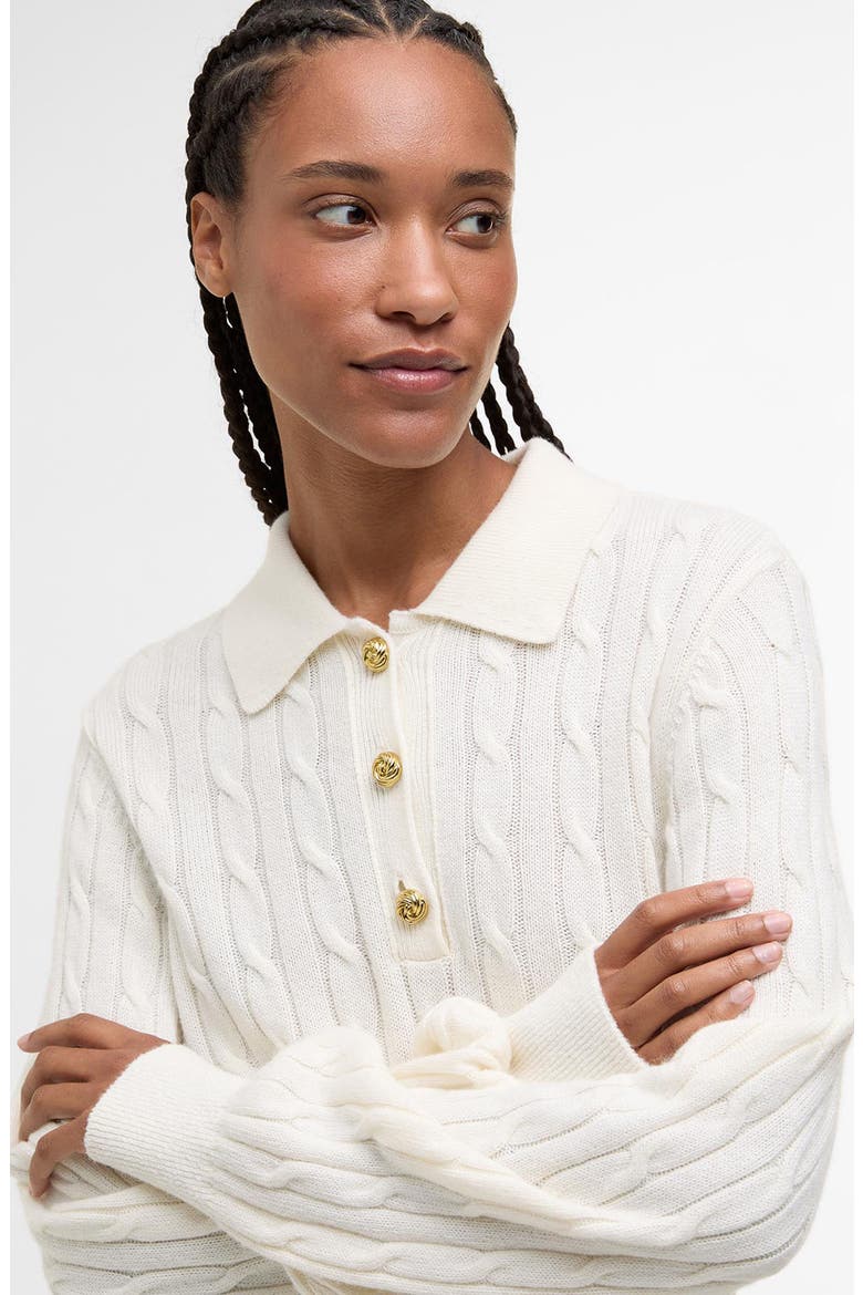 Evie Cable Stitch Polo Sweater, Alternate, color, CLOUD