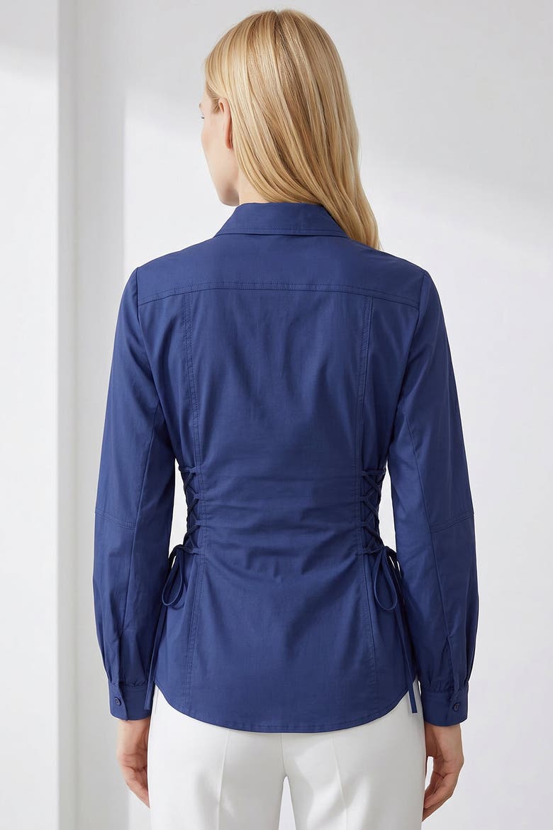 Arcene Fitted Waist Balloon Sleeve Shirt, Alternate, color, Navy