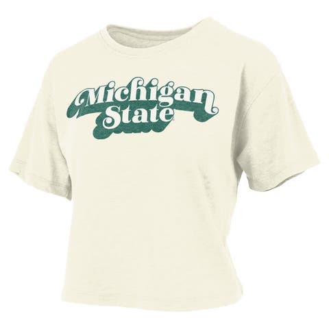 Women's Pressbox White Michigan State Spartans Vintage Easy Team Name Waist-Length T-Shirt