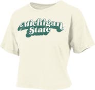 PRESSBOX Women's Pressbox White Michigan State Spartans Vintage Easy Team Name Waist-Length T-Shirt