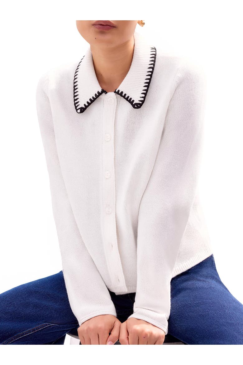 Long Sleeve Stitch Collar Cardigan, Alternate, color, Ivory