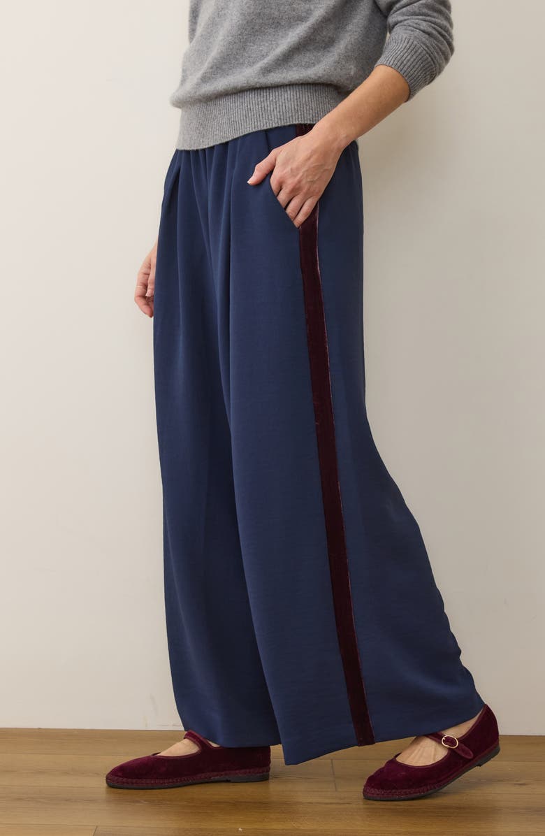 Marine Layer Allison Pull-On Wide Leg Velvet Stripe Pants, Alternate, color, Navy With Fig Stripe