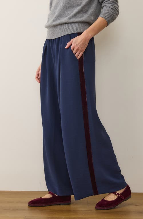 Marine Layer Allison Pull-on Wide Leg Velvet Stripe Pants In Blue