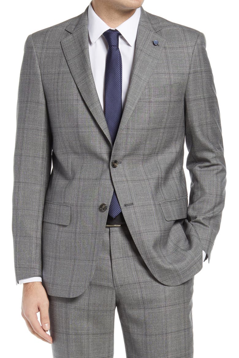 New York Plaid Windowpane Plaid Suit, Alternate, color, GREY