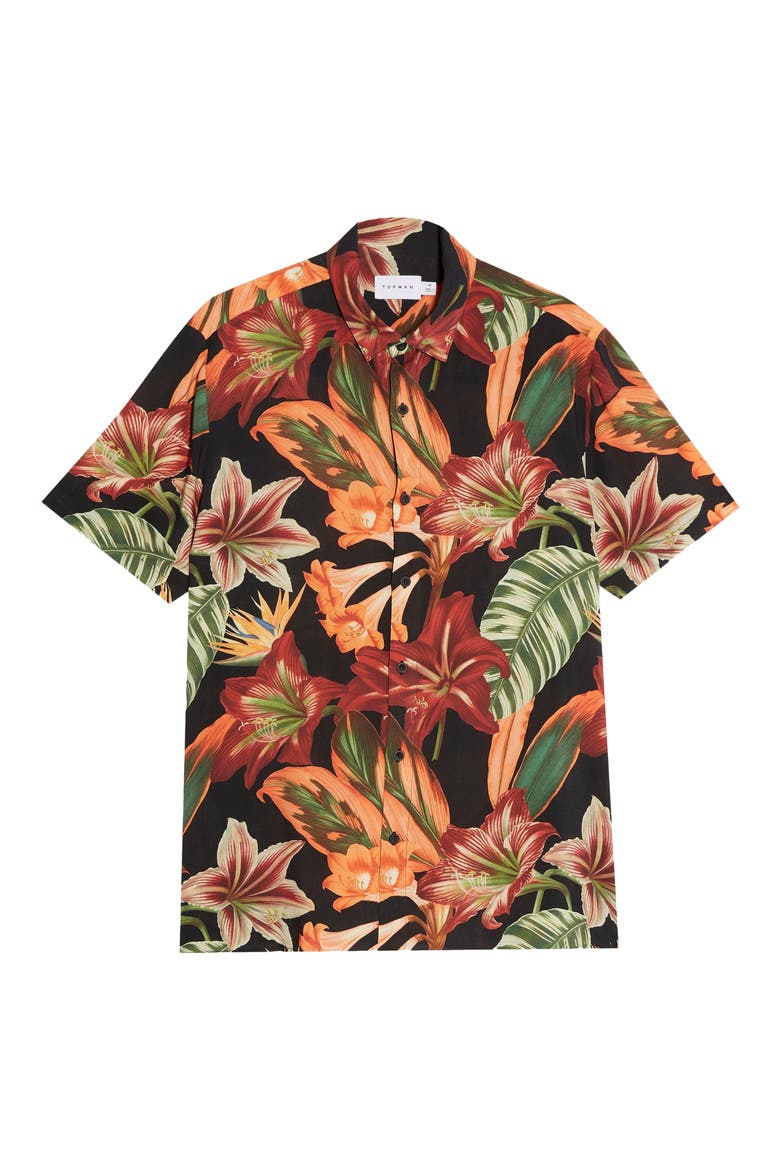 Lily Slim Fit Floral Short Sleeve Button-Up Shirt, Alternate, color, BLACK MULTI